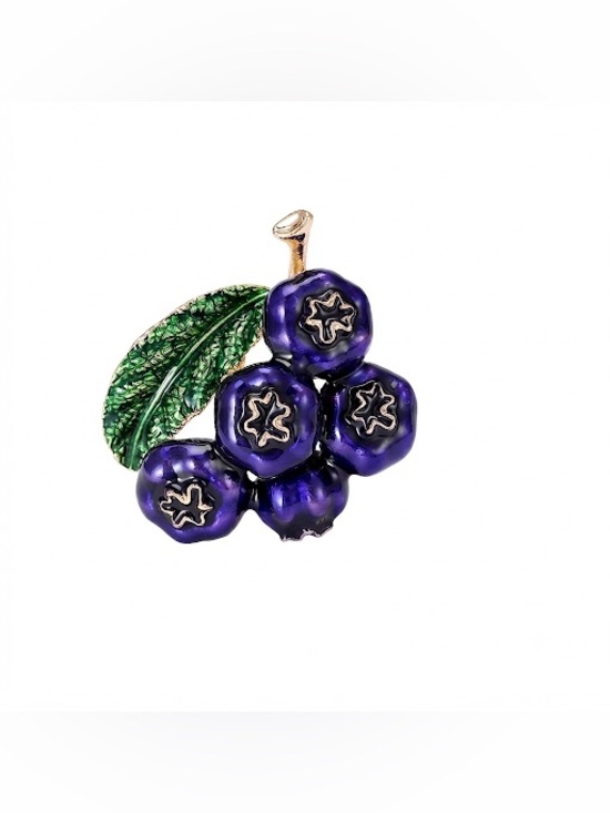 Jewelry - Purple Blueberry Cluster Brooch Pin with Green Leaf - Fashion Jewelry